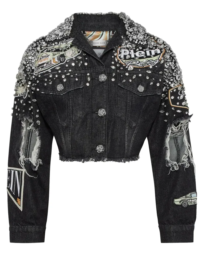 Philipp Plein Jeansjacke mit Kristallen - Schwarz Schwarz