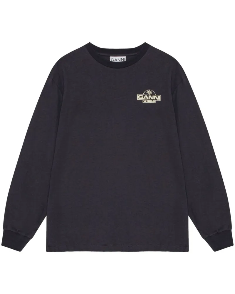 Ganni Sweatshirt mit Logo-Print Blau