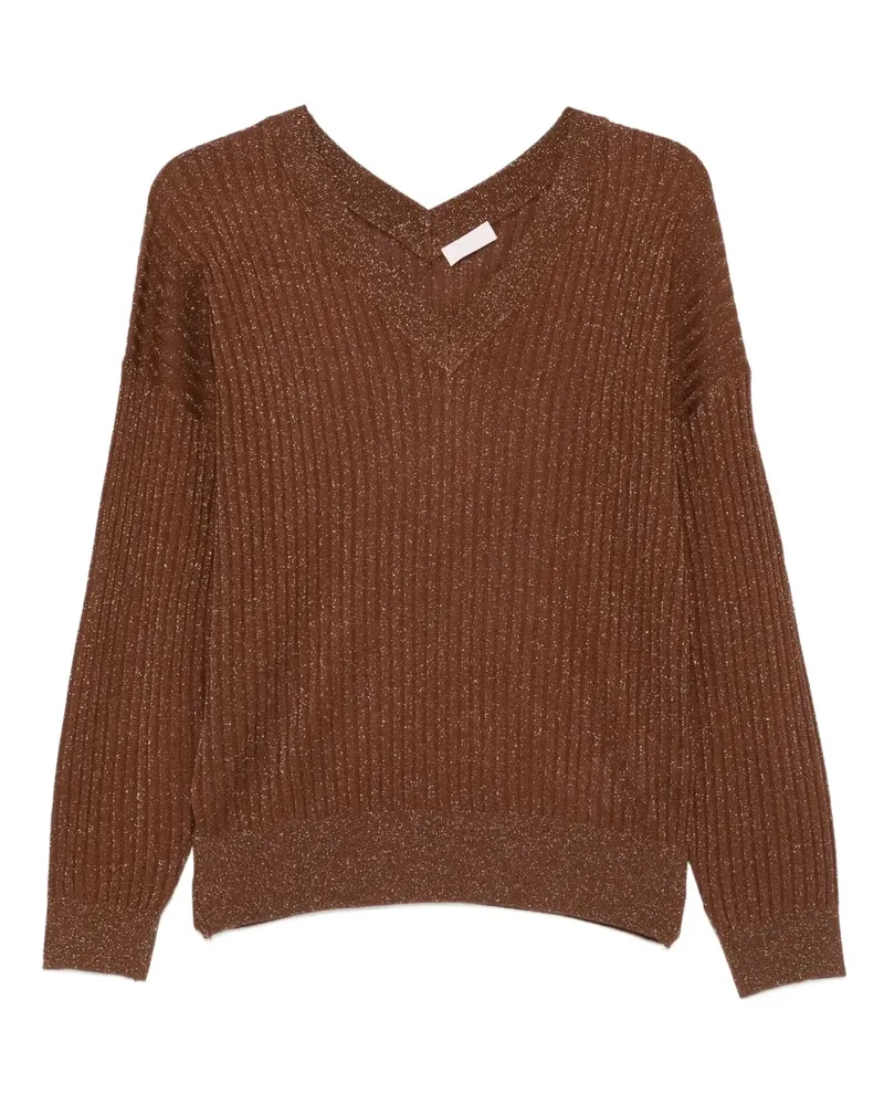 Liu Jo Pullover im Metallic-Look mit V-Ausschnitt - Braun Braun