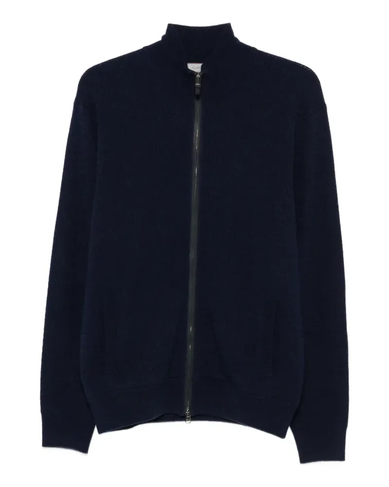 Canali Gerippter Pullover mit Reißverschluss - Blau Blau