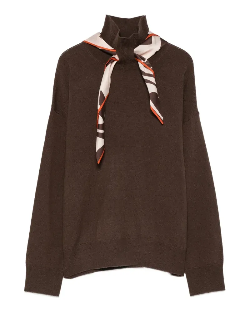 Seventy Stehkragen-Pullover mit Schaldetail - Braun Braun