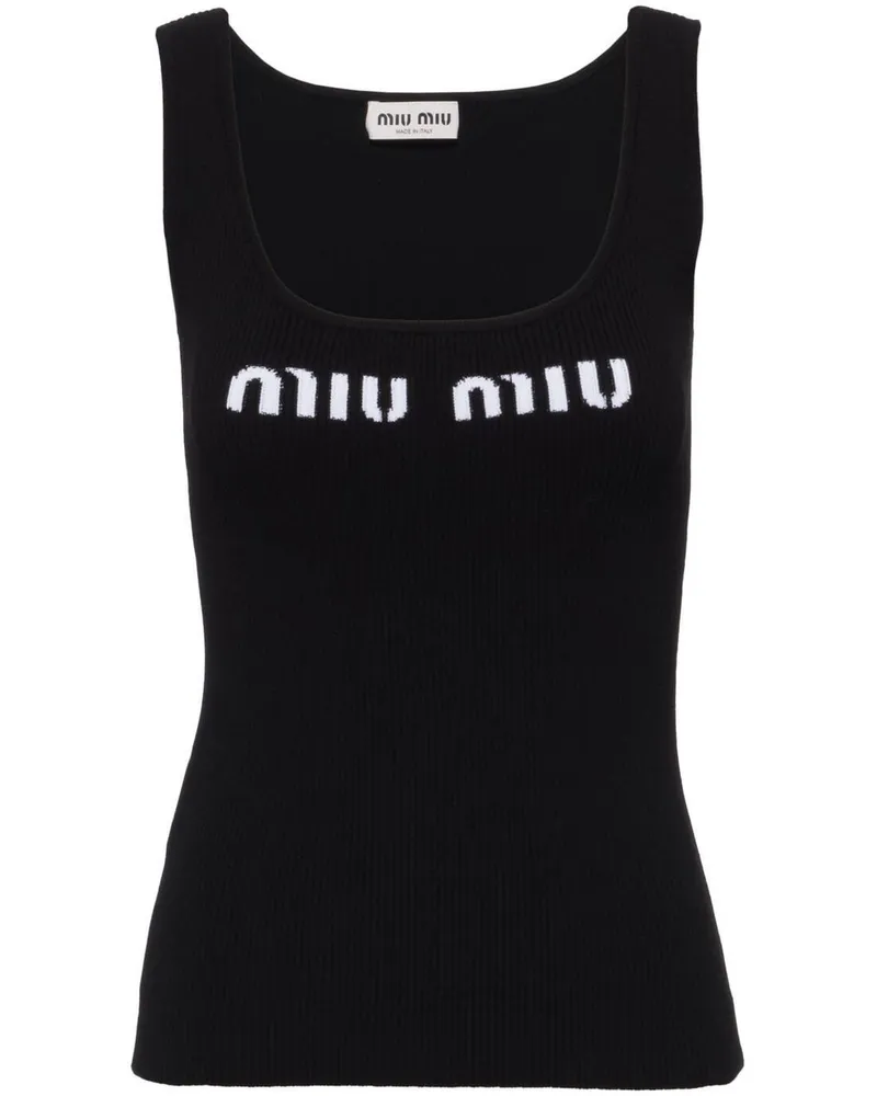 Miu Miu Geripptes Top mit Logo - Schwarz Schwarz