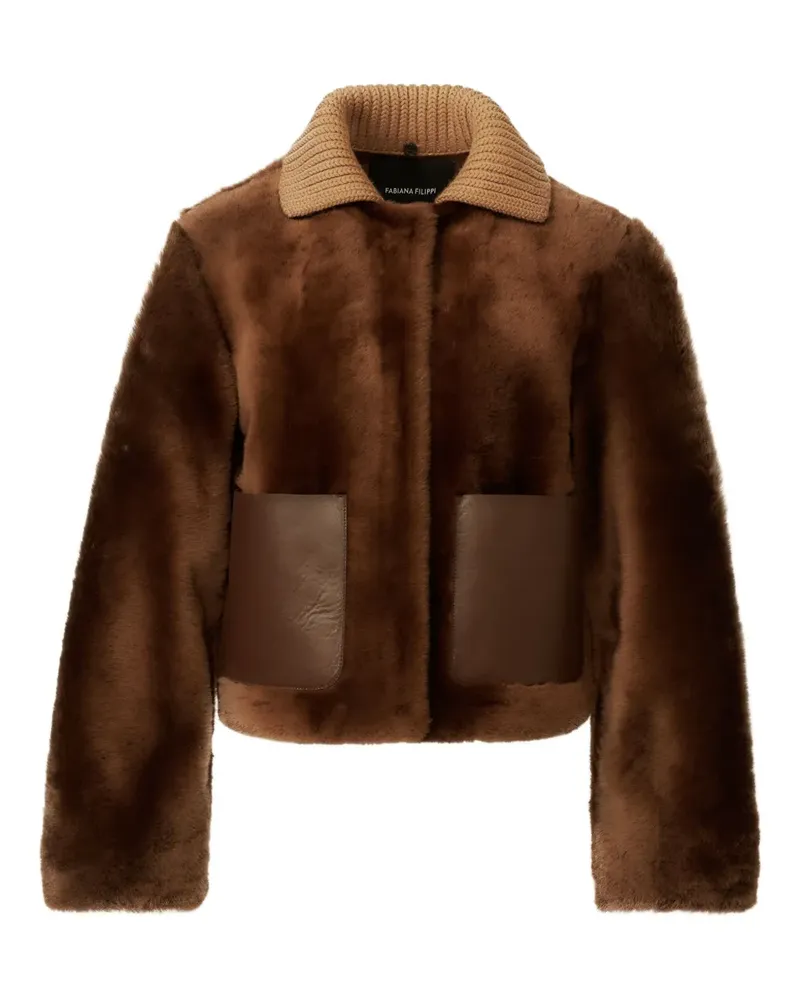Fabiana Filippi Jacke aus Shearling mit Ledereinsätzen - Braun Braun