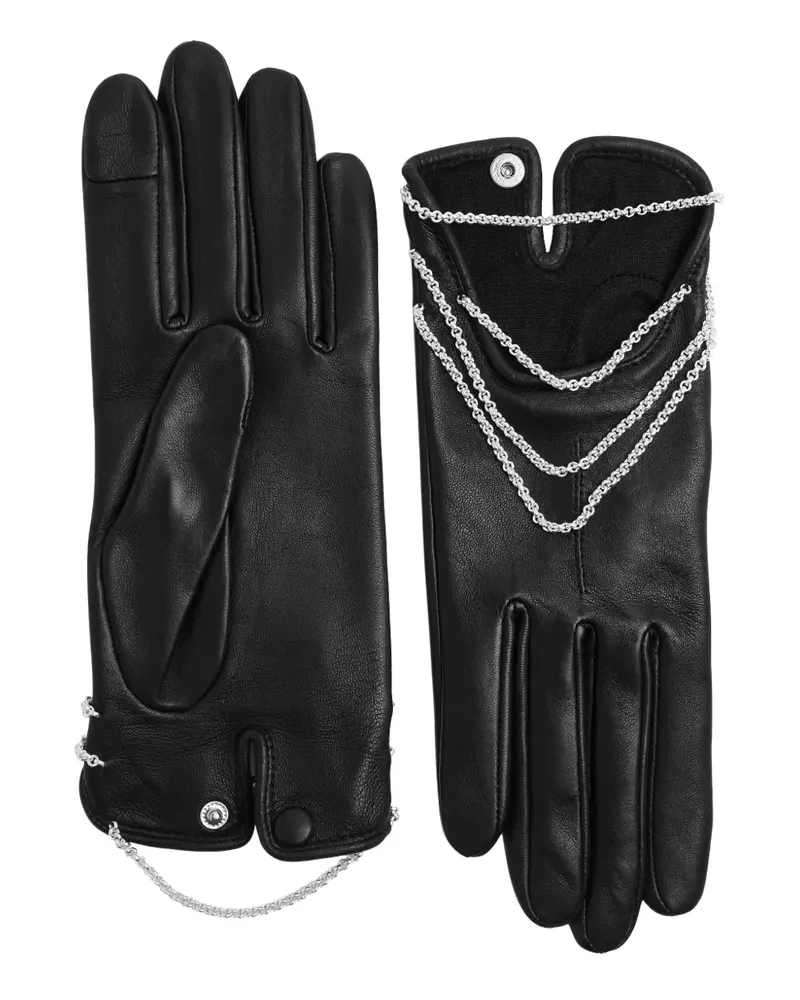 Agnelle Celeste Lederhandschuhe mit Kettendetail - Schwarz Schwarz