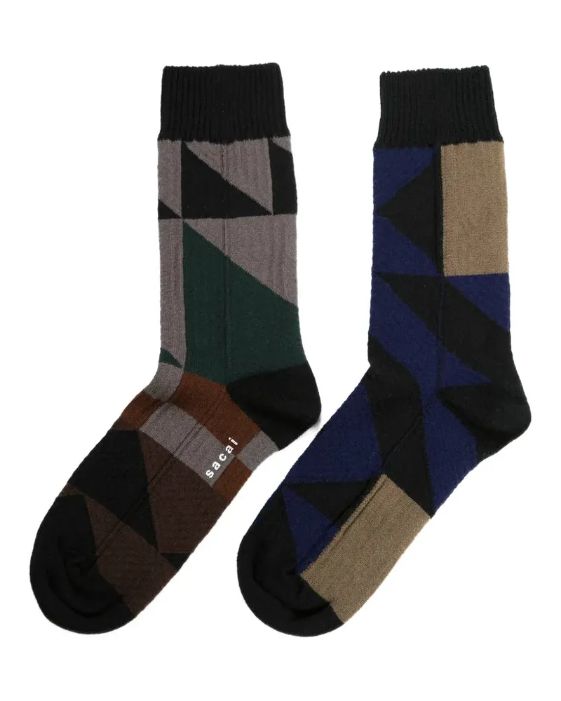 Sacai x A.P.C. geometric-pattern socks - Schwarz Schwarz