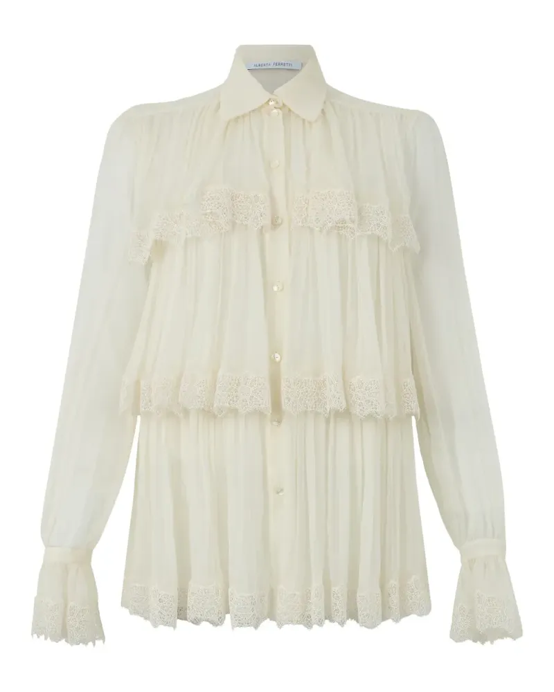 Alberta Ferretti Seidenbluse mit Stehkragen - Nude Nude
