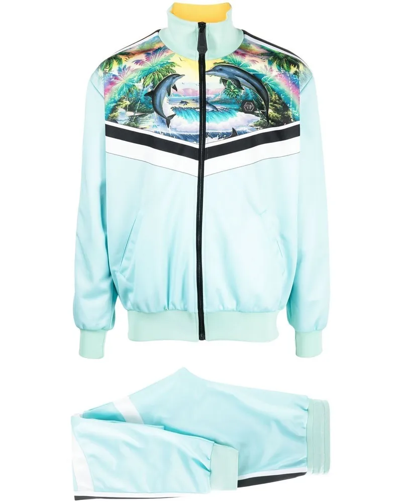 Philipp Plein Jogginganzug mit Hawaii-Print - Blau Blau
