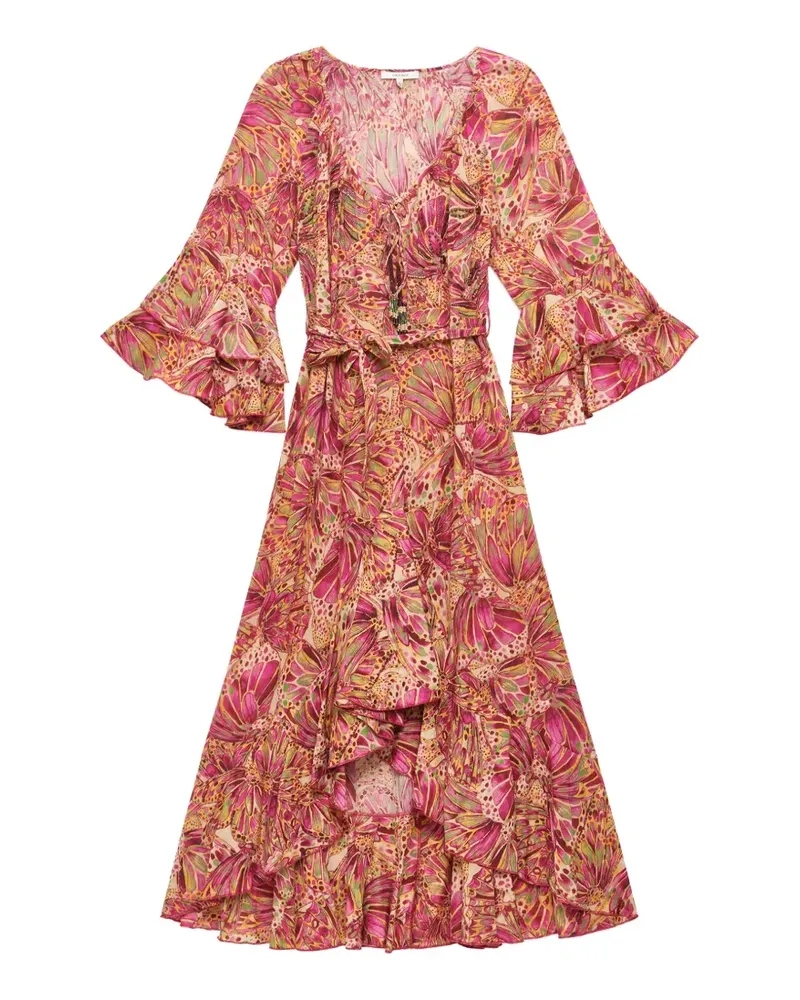 Maliparmi sweet butterfly-print tiered asymmetric dress - Rosa Rosa