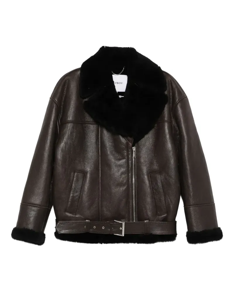 HALFBOY shearling-collar leather jacket - Braun Braun