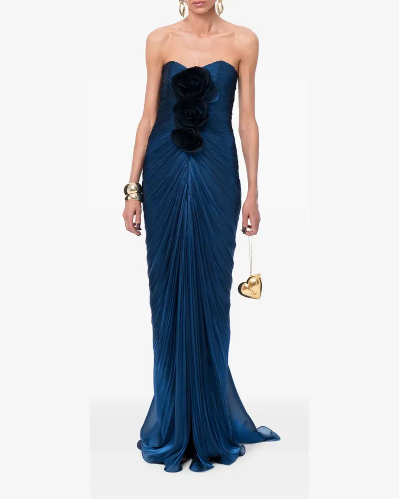 Ana Radu Gerafftes Maxikleid mit Blumenapplikation - Blau Blau