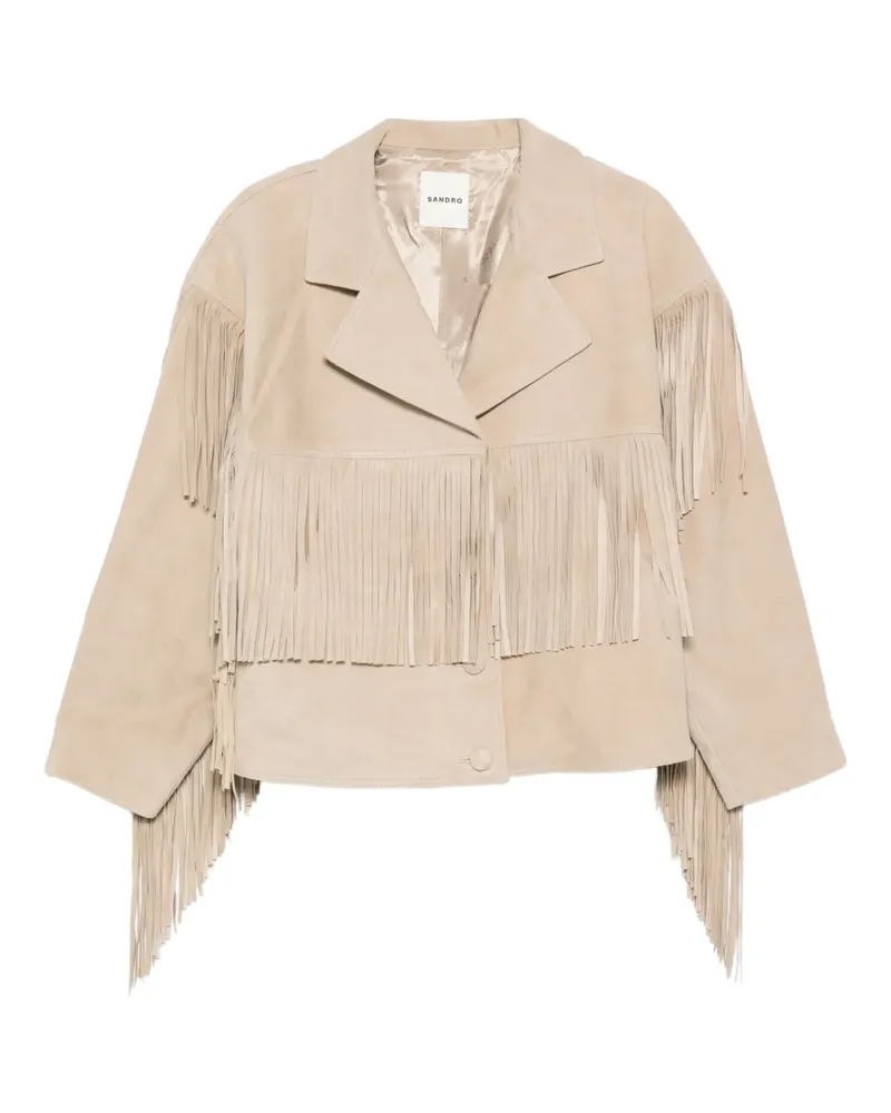 Sandro Wildlederjacke mit Fransen - Nude Nude