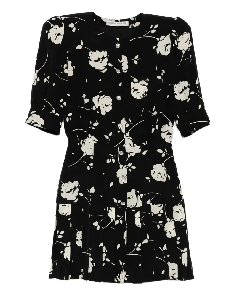 Alessandra Rich Minikleid mit Rosen-Print - Schwarz Schwarz