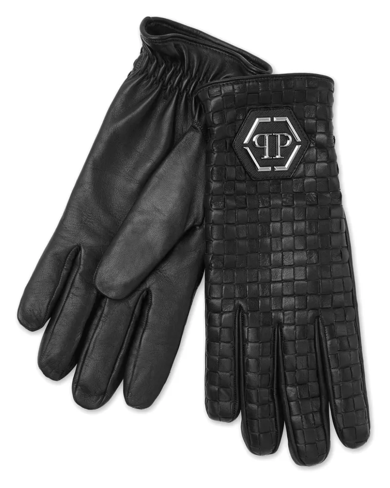 Philipp Plein Hexagon Handschuhe mit Webmuster - Schwarz Schwarz