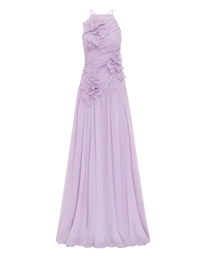 LEO LIN Plissiertes Maxikleid mit Blumenapplikation - Violett Violett