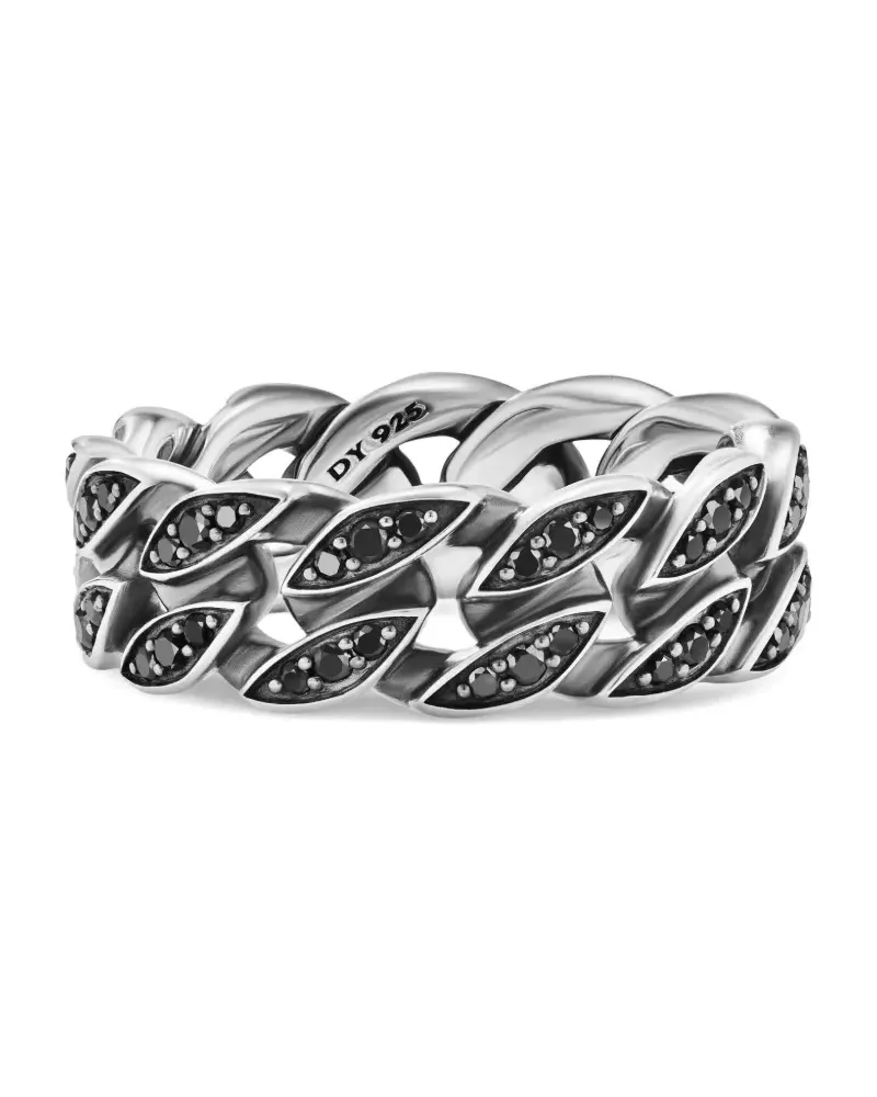 David Yurman Curb Chain Sterlingsilber-Ring mit Diamant 8mm - Schwarz Schwarz