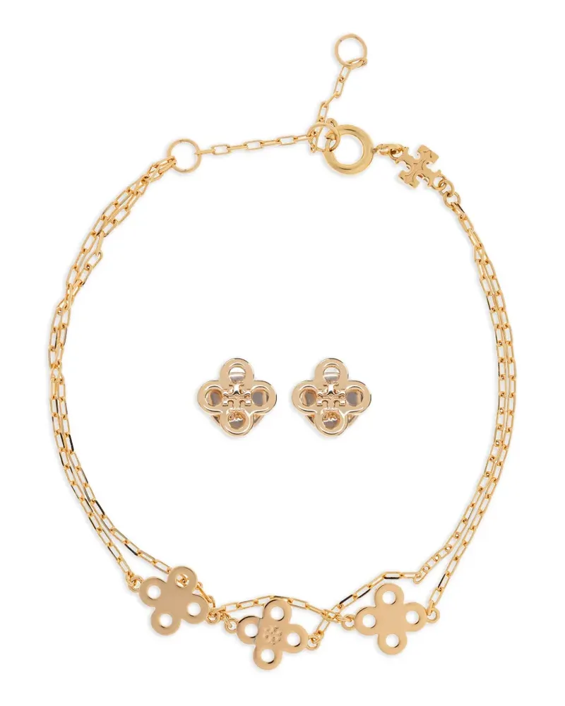 Tory Burch clover-logo earrings and bracelet set - Gold Gold