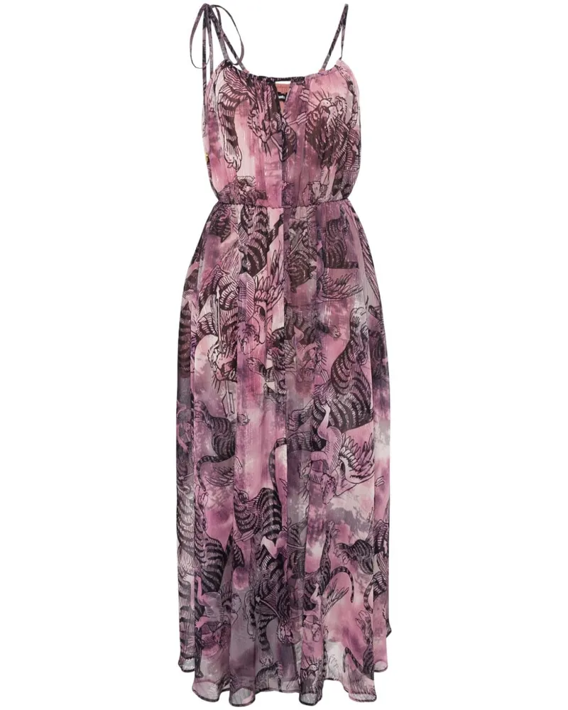 Just Cavalli Metallic-Maxikleid mit Animal-Print Rosa