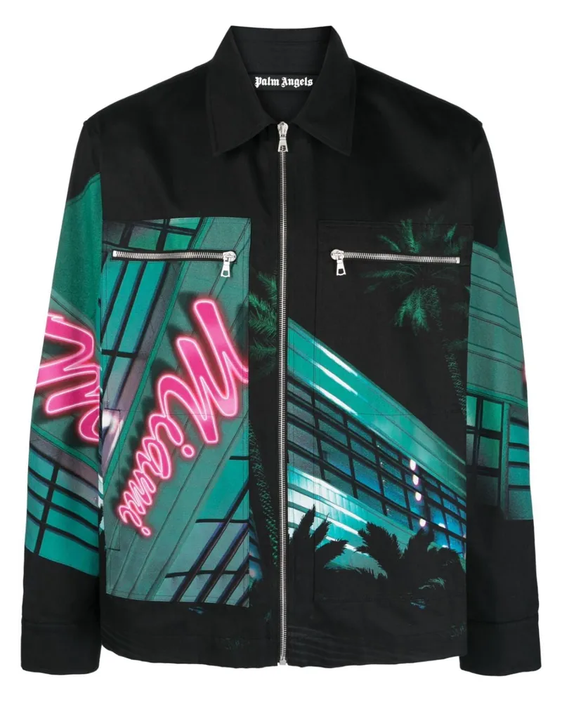 Palm Angels Jacke mit Miami-Print - Schwarz Schwarz
