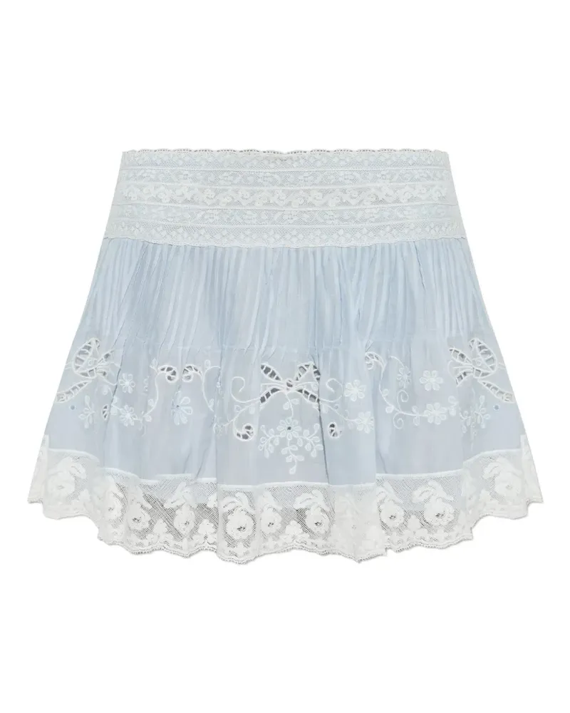 LoveShackFancy Levant Minirock mit Spitzenbesatz - Blau Blau