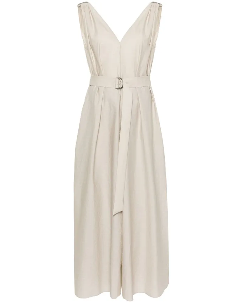 Brunello Cucinelli Maxikleid mit V-Ausschnitt Nude