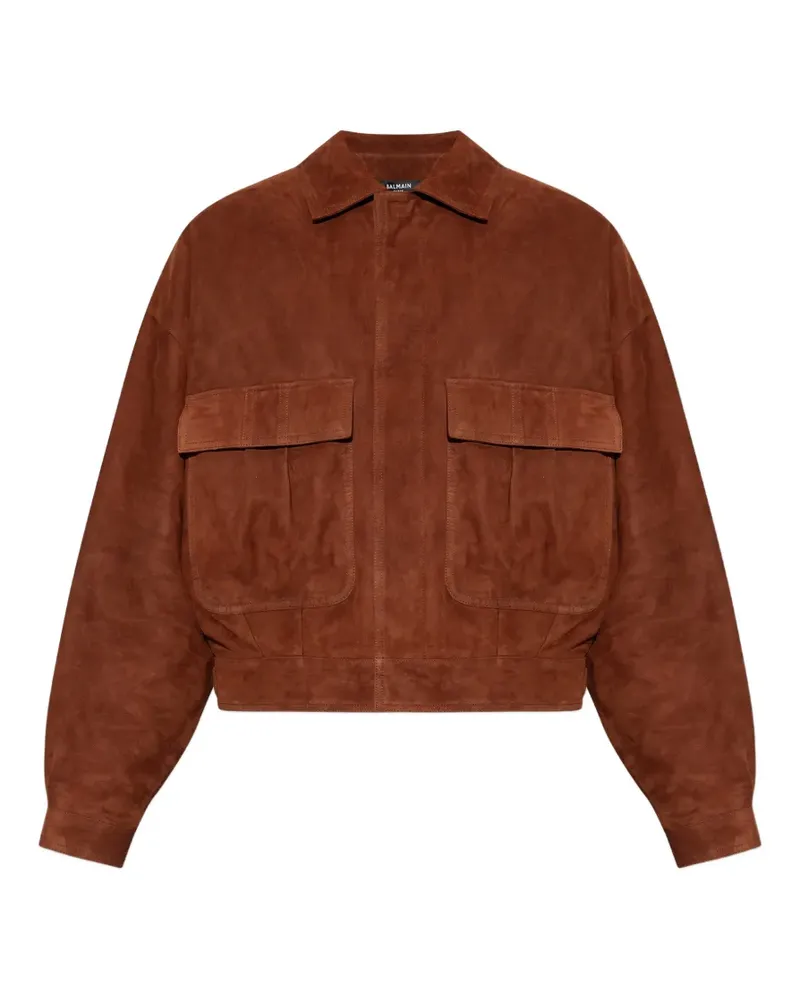 Balmain suede flap-pocket jacket - Braun Braun