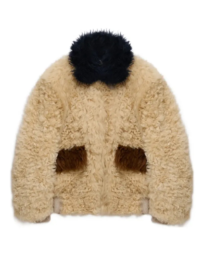 Marni cream shearling-jacket with colour-block details - Nude Nude