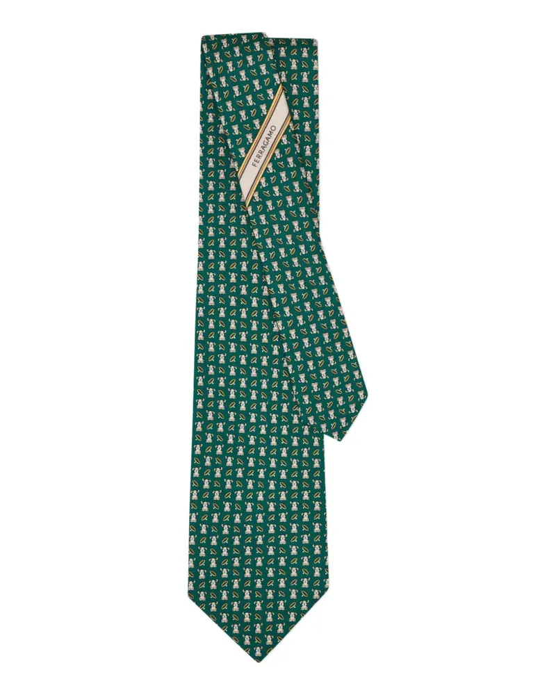 Ferragamo Seidenkrawatte mit Fido Print - Grün Grün