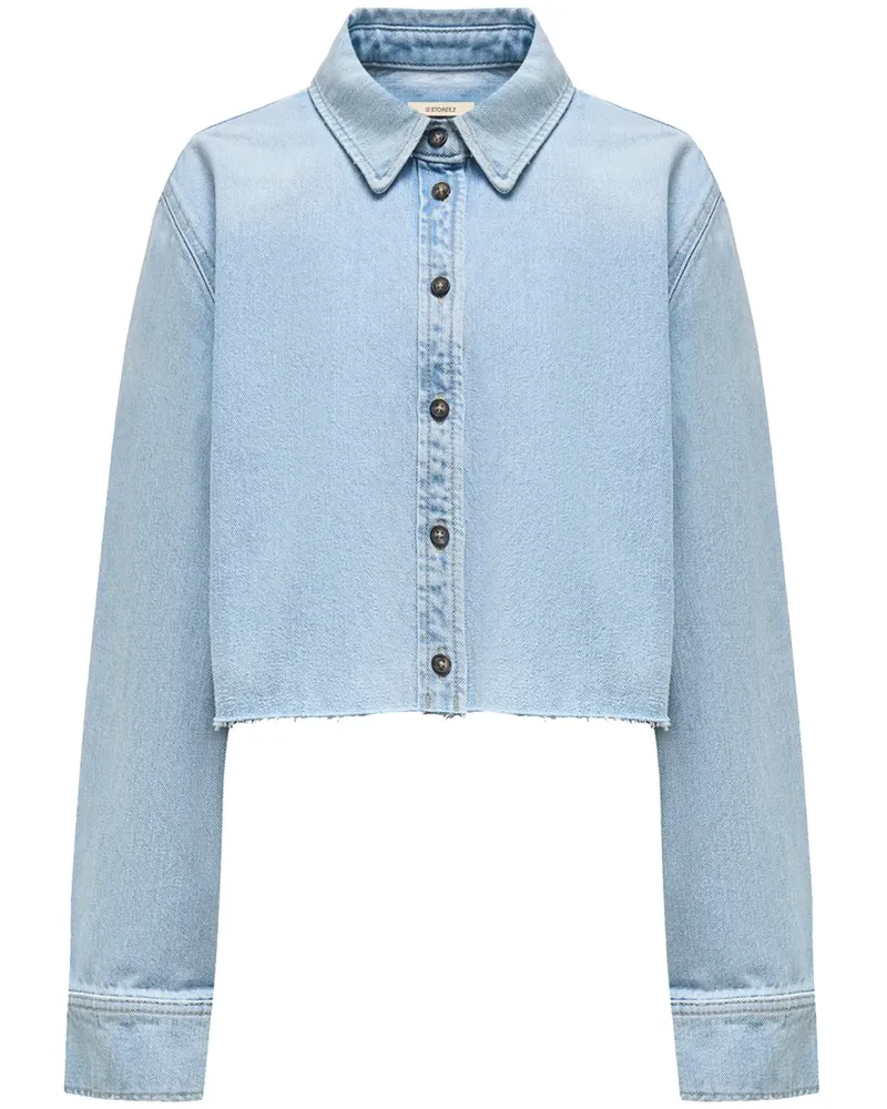 12 STOREEZ Cropped-Hemd aus Bio-Baumwolle - Blau Blau