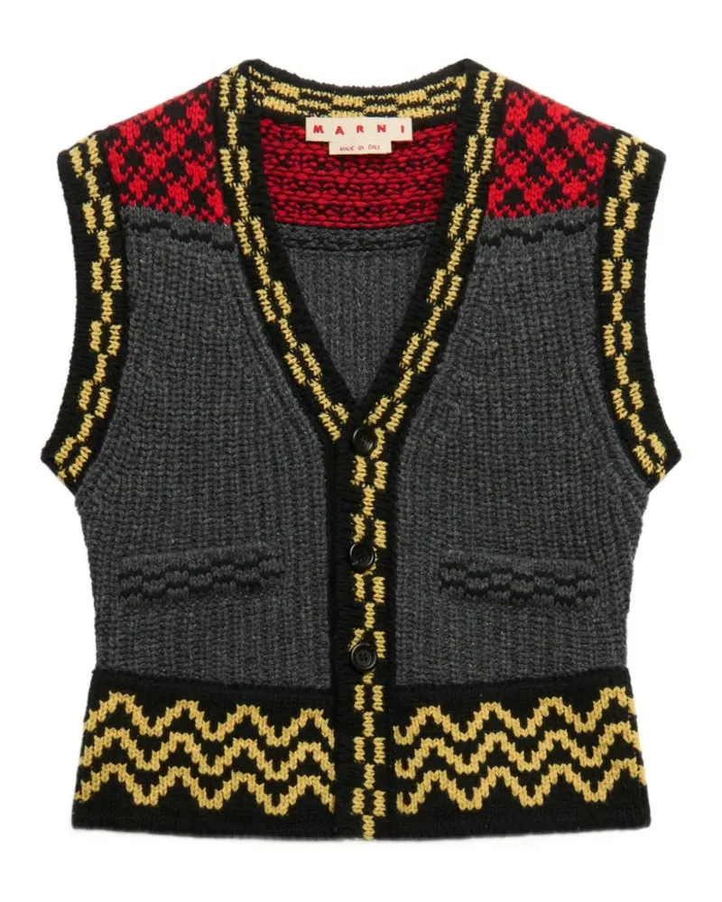Marni Jacquard-Strickweste mit geometrischem Besatz - Grau Grau
