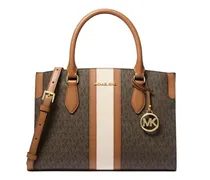 Gestreifter Shopper mit Logo-Print - Braun