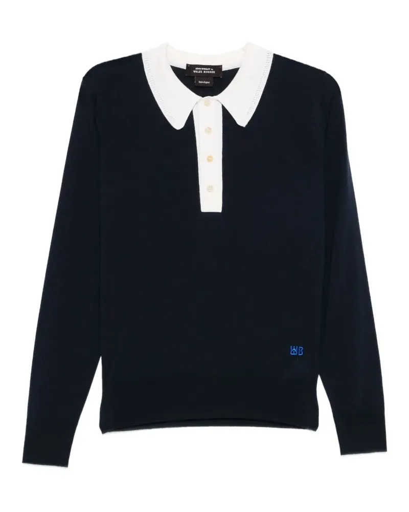 Wales Bonner Henry long-sleeve polo top - Blau Blau
