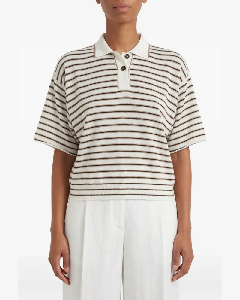 Brunello Cucinelli striped short-sleeve polo top - Nude Nude