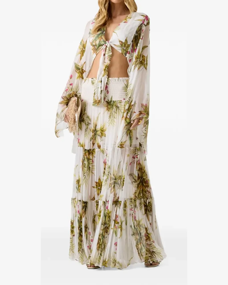 Guess Gestufter Marciano Maxirock mit Blumenprint - Weiß Weiß