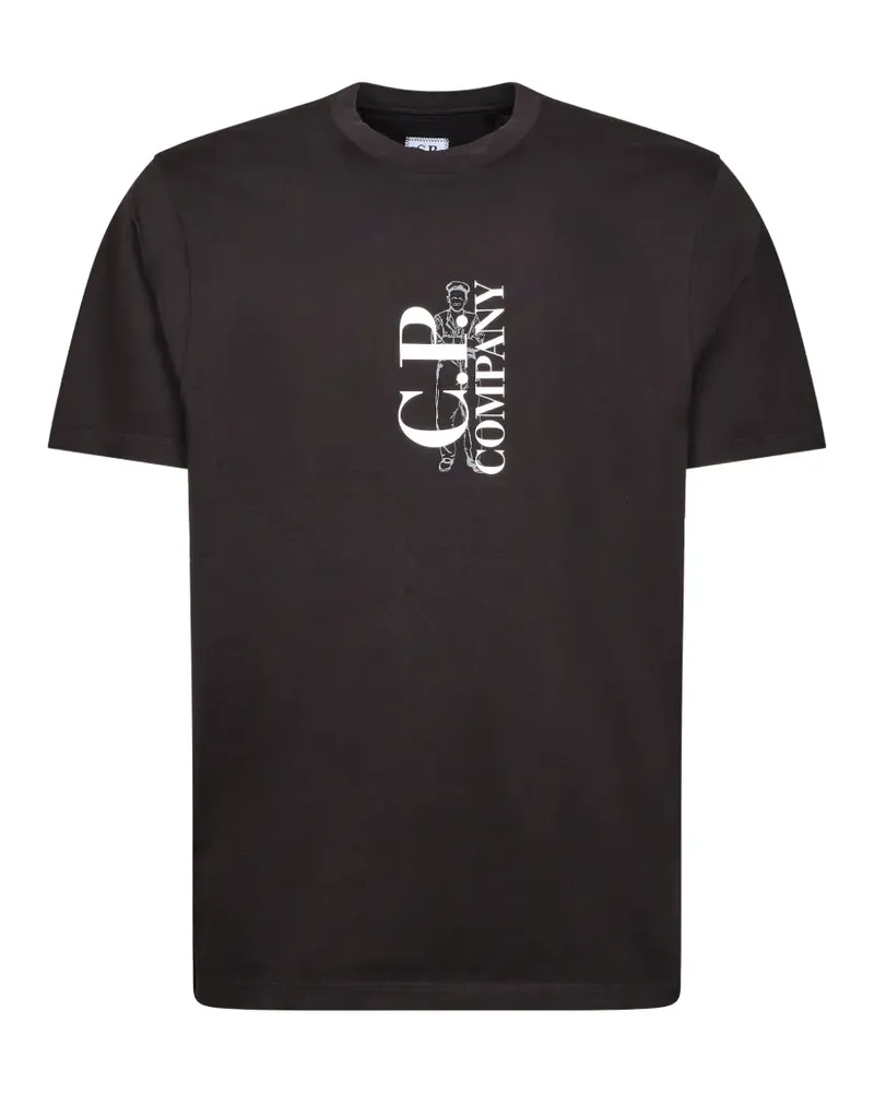 C.P. Company Kurzärmeliges T-Shirt mit Logo-Print - Schwarz Schwarz