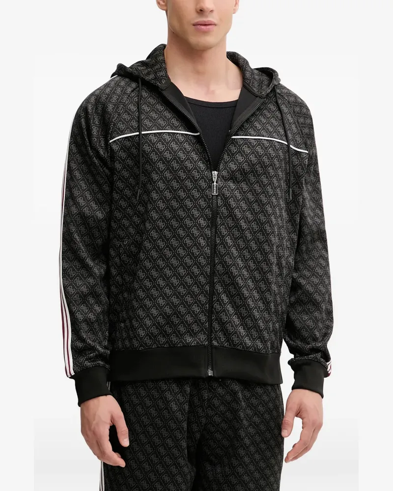 Guess Gestreifter Hoodie mit Monogrammmuster - Schwarz Schwarz