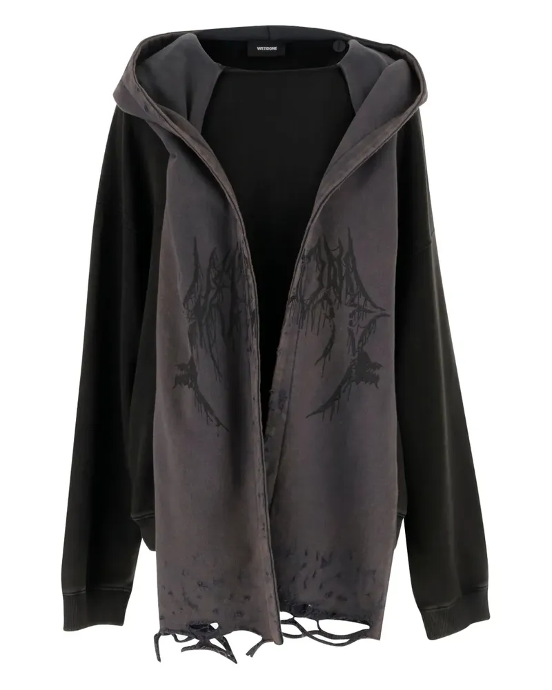 WE 11 DONE Hoodie in Distressed-Optik - Schwarz Schwarz