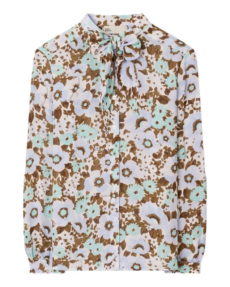 Tory Burch printed viscose bow blouse - Blau Blau