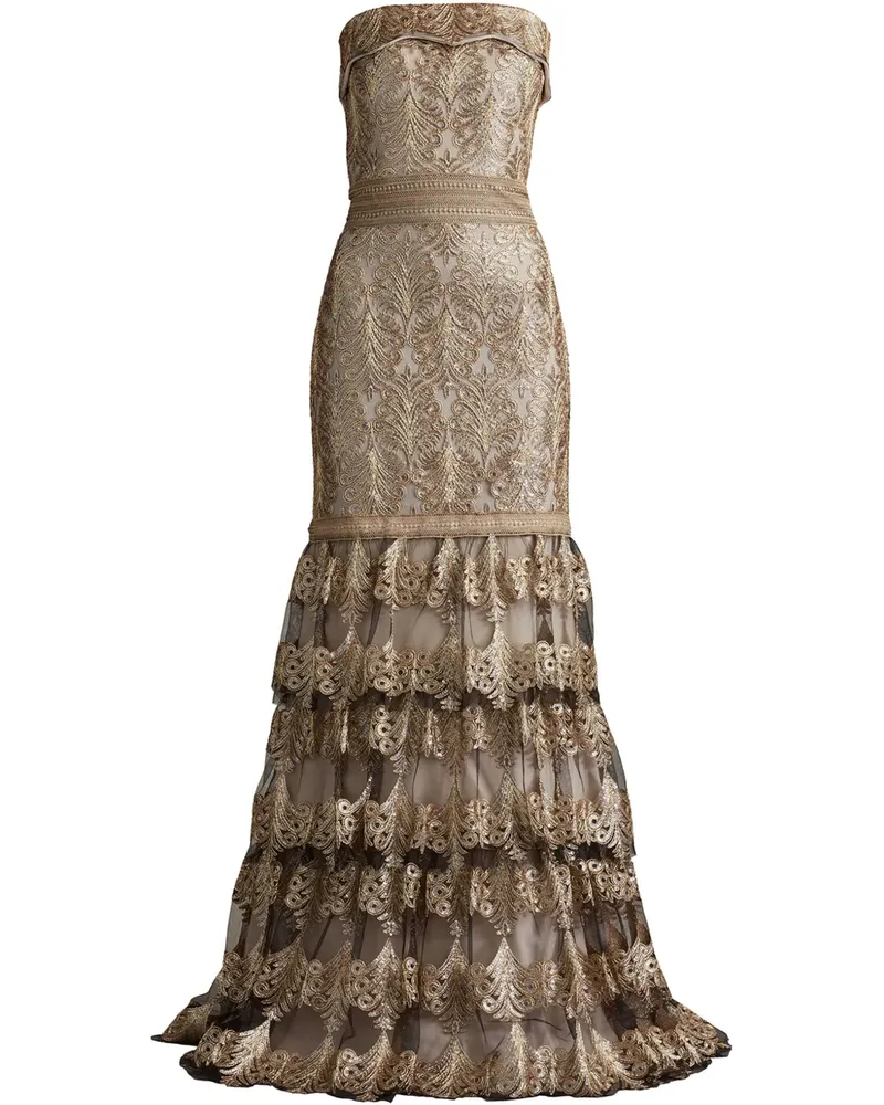 Tadashi Shoji Gestuftes Abey Abendkleid mit Pailletten - Gold Gold
