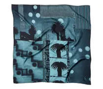 printed silk twill scarf 90 cm - Blau