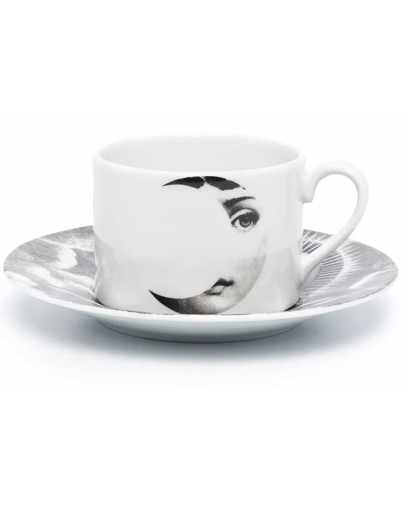 Fornasetti Teetasse und Untertasse Schwarz