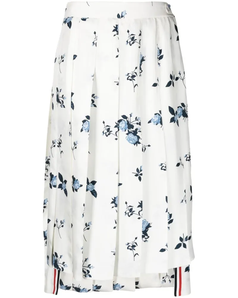 Thom Browne Faltenrock aus Seide mit Blumen-Print - Weiß Weiß