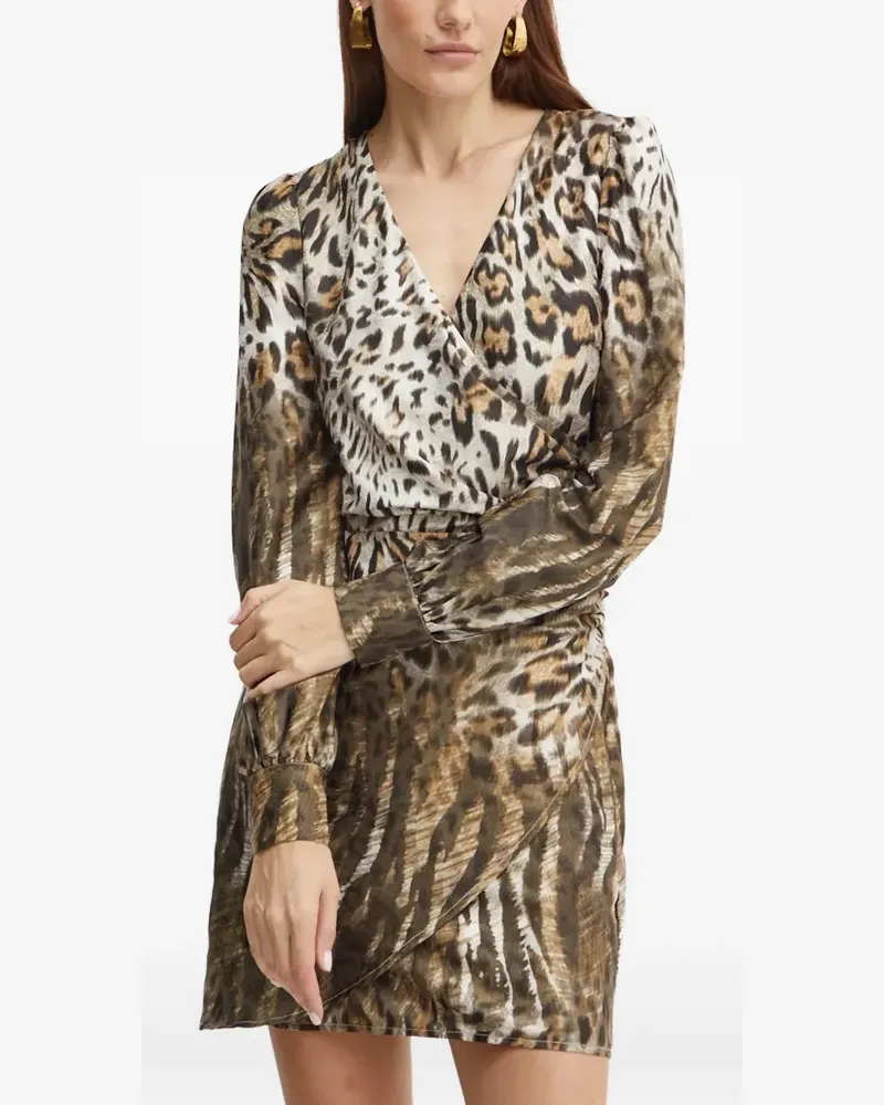 Guess Langärmeliges Minikleid mit Animal-Print - Braun Braun