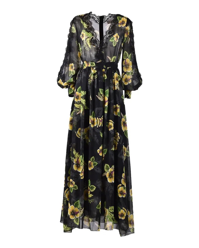 Ermanno Scervino floral-print lace-trim maxi dress - Schwarz Schwarz