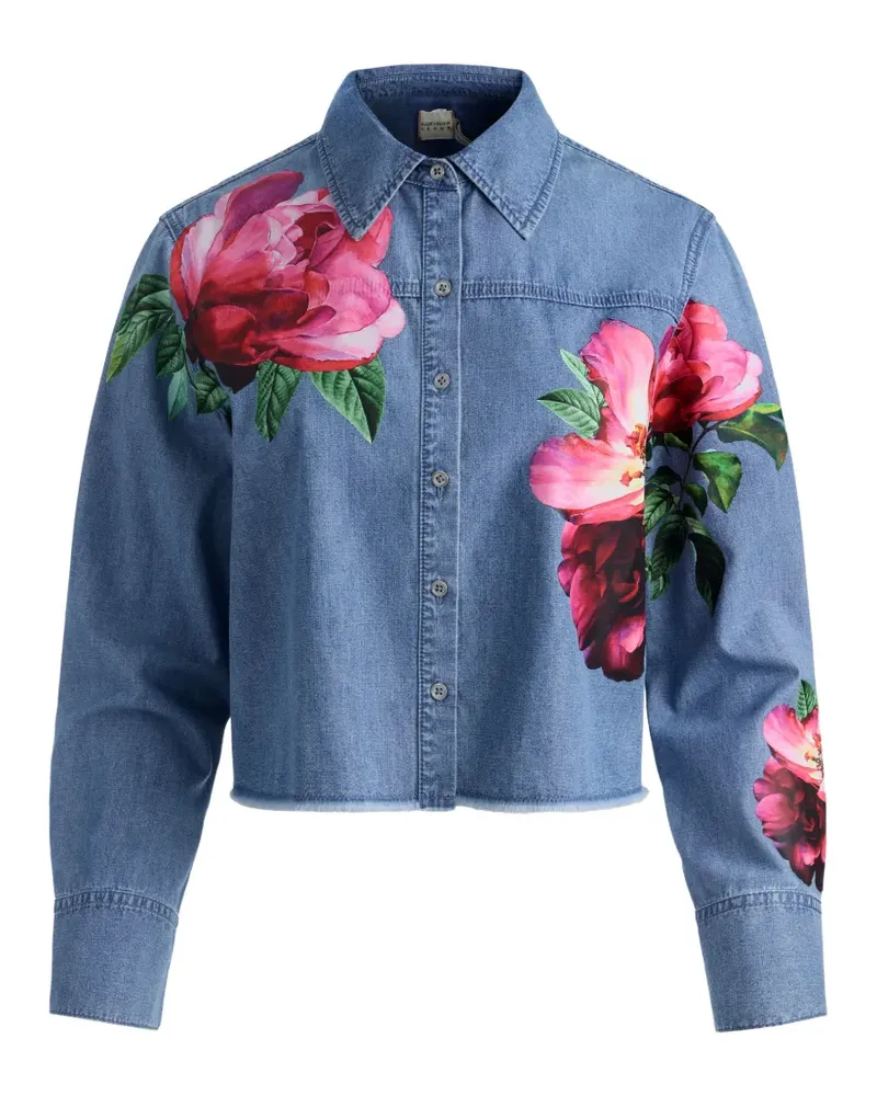 Alice + Olivia Cropped-Jeanshemd mit Blumenprint - Blau Blau