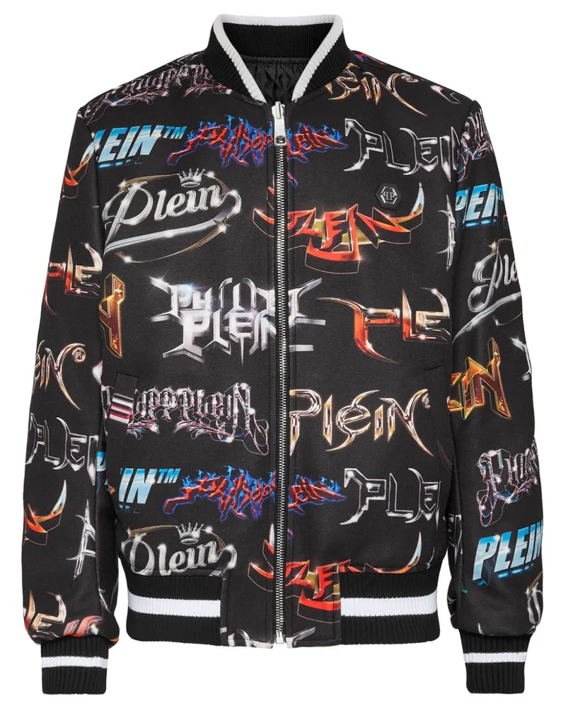 Philipp Plein Wendbare Lettering Bomberjacke - Schwarz Schwarz