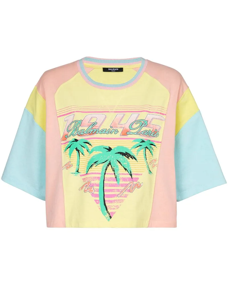 Balmain Cropped-T-Shirt mit Palmen-Print - Gelb Gelb