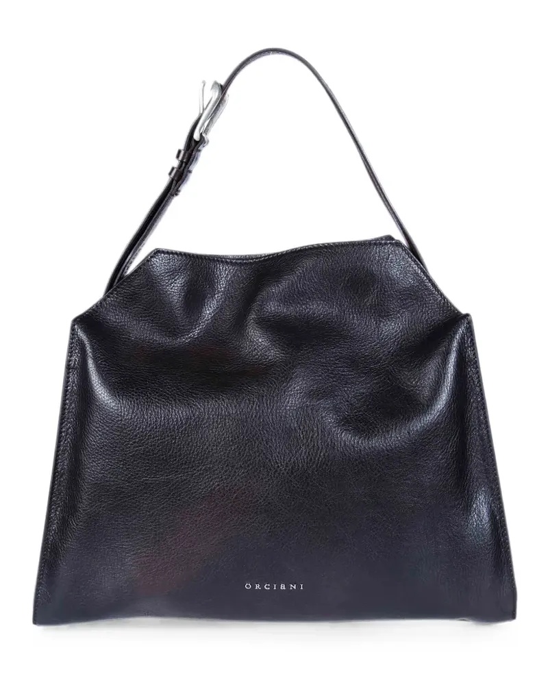 Orciani Trinity M Lagoon grained leather shoulder bag - Braun Braun