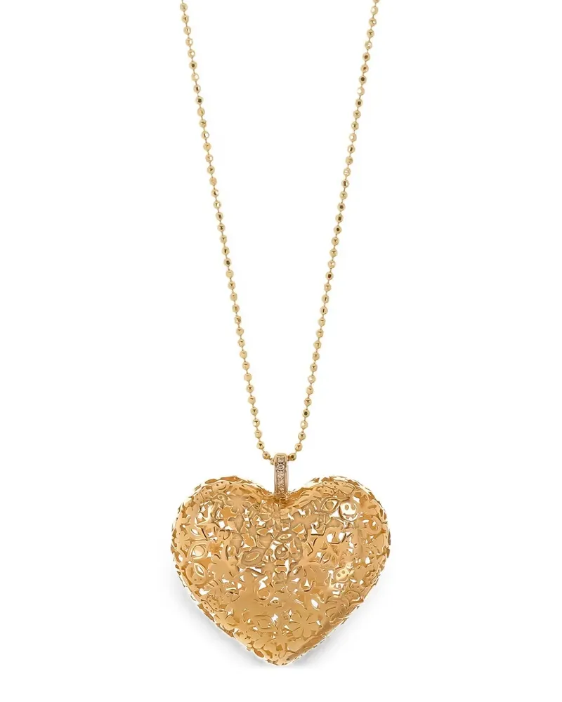Sydney Evan extra-large Puffy Heart Icon diamond necklace - Gold Gold