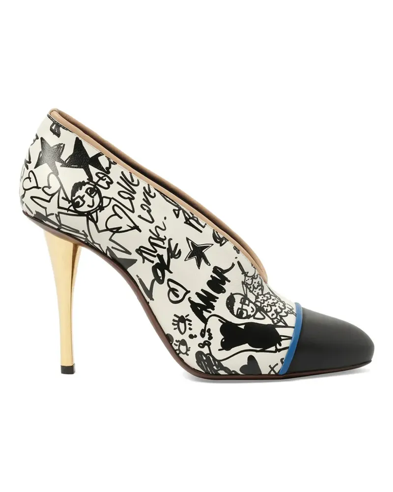 Lanvin V-neck graphic-print pumps - Weiß Weiß