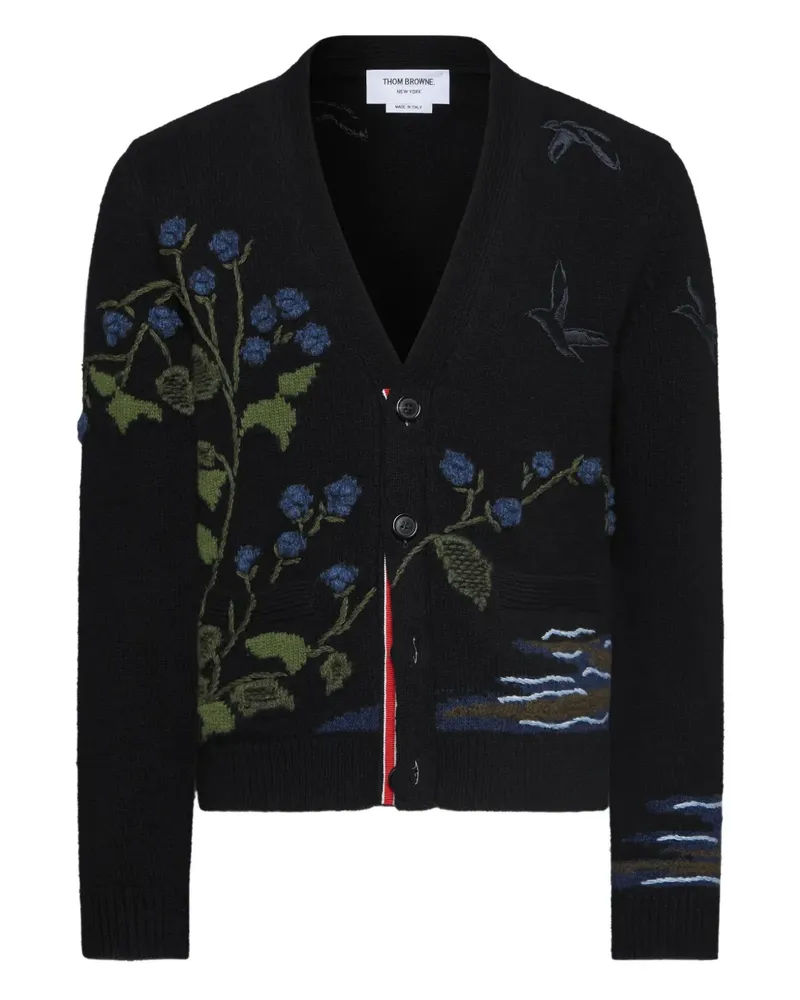 Thom Browne Intarsien-Cardigan mit V-Ausschnitt - Schwarz Schwarz